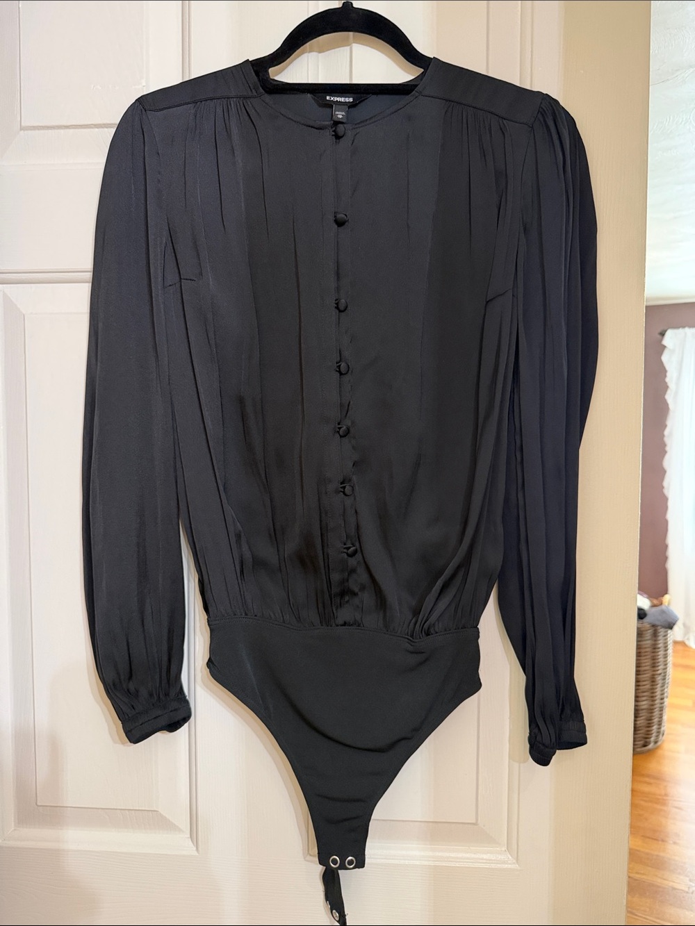 Express Black Long-Sleeve Button-Front Bodysuit
